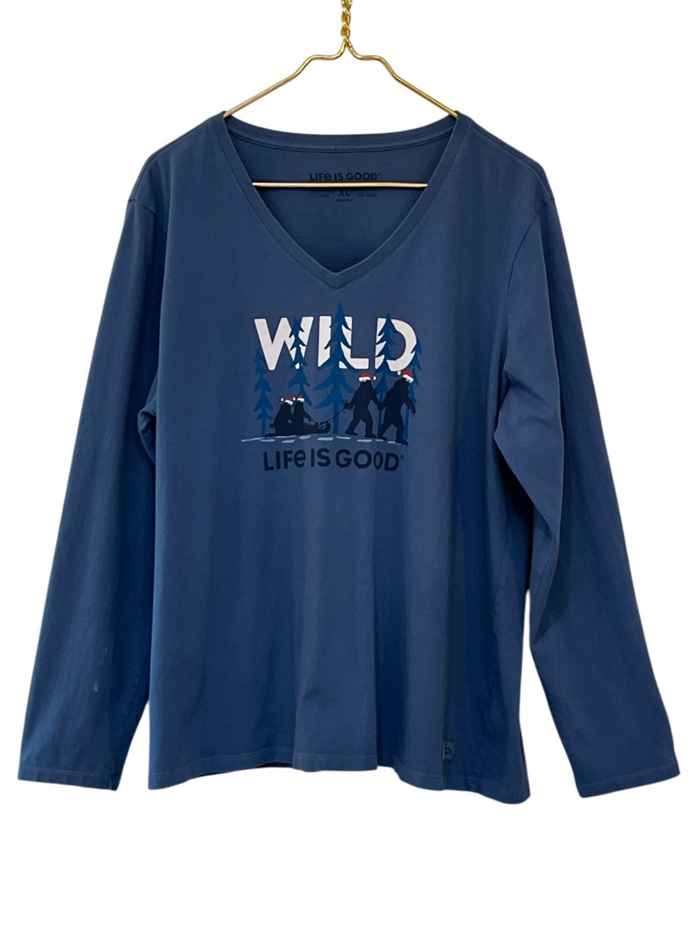 Life is Good Wild Bigfoot Christmas Long Sleeve Crusher Tee Women’s XL
